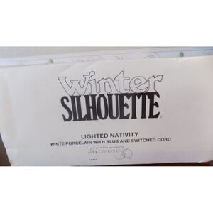 Winter Silhouette Lighted Nativity Scene White Porcelain with Bulb Switched Cord